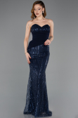 Abendkleid Lang Perlenbesetzt Marineblau ABU5766