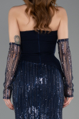 Abendkleid Lang Perlenbesetzt Marineblau ABU5766