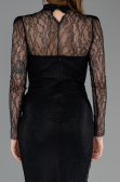 Standesamtkleid Lang Spitze Schwarz ABU5823
