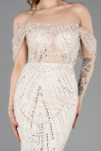 Abendkleid Lang Perlenbesetzt Beige ABU5833
