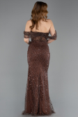 Abendkleid Lang Perlenbesetzt Braun ABU5833
