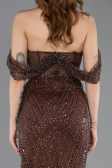 Abendkleid Lang Perlenbesetzt Braun ABU5833