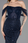 Abendkleid Lang Perlenbesetzt Marineblau ABU5833