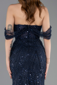 Abendkleid Lang Perlenbesetzt Marineblau ABU5833