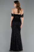 Abendkleid Lang Perlenbesetzt Schwarz ABU5833