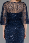 Abendkleid Lang Perlenbesetzt Marineblau ABU5798
