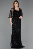 Abendkleid Lang Perlenbesetzt Schwarz ABU5798