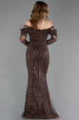 Standesamtkleid Lang Perlenbesetzt Braun ABU5825