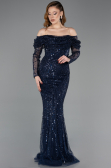 Standesamtkleid Lang Perlenbesetzt Marineblau ABU5825