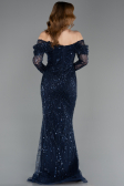 Standesamtkleid Lang Perlenbesetzt Marineblau ABU5825
