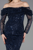 Standesamtkleid Lang Perlenbesetzt Marineblau ABU5825