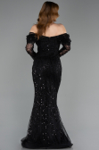 Standesamtkleid Lang Perlenbesetzt Schwarz ABU5825