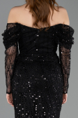 Standesamtkleid Lang Perlenbesetzt Schwarz ABU5825