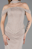 Abendkleid Lang Spitze Nerzbraun ABK2548
