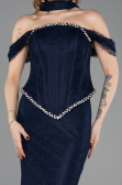 Abendkleid Lang Spitze Marineblau ABU5839