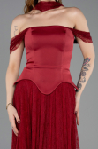 Abendkleid Lang Spitze Weinrot ABU5799
