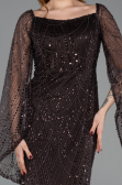 Braun Abendkleid Perlenbesetzt Lang ABU5066
