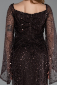 Braun Abendkleid Perlenbesetzt Lang ABU5066