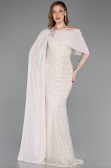 Standesamtkleid Lang Perlenbesetzt Beige ABU5816