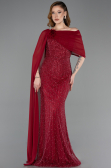 Standesamtkleid Lang Perlenbesetzt Weinrot ABU5816
