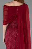 Standesamtkleid Lang Perlenbesetzt Weinrot ABU5816