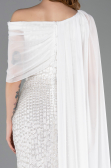 Standesamtkleid Lang Perlenbesetzt Weiß ABU5816