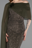 Standesamtkleid Lang Perlenbesetzt Khaki ABU5816