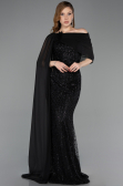 Standesamtkleid Lang Perlenbesetzt Schwarz ABU5816