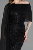 Standesamtkleid Lang Perlenbesetzt Schwarz ABU5816