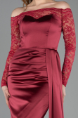 Weinrot Abendkleid İm Meerjungfrau-Stil Satin Lang ABU5641