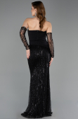 Abendkleid Lang Perlenbesetzt Schwarz ABU5766