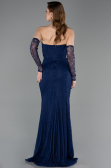 Marineblau Standesamtkleid Spitze Lang ABU5603
