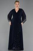 Abendgarderobe in Großen Größen Lang Chiffon Marineblau ABU5853
