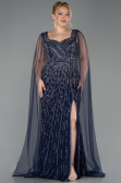 Abendkleid in Übergröße Lang Steinbesetzt Marineblau ABU5752