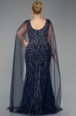 Abendkleid in Übergröße Lang Steinbesetzt Marineblau ABU5752