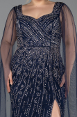Abendkleid in Übergröße Lang Steinbesetzt Marineblau ABU5752