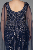 Abendkleid in Übergröße Lang Steinbesetzt Marineblau ABU5752