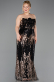 Abendkleid in Übergröße Lang Schuppig Schwarz ABU5830