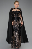 Abendkleid in Übergröße Lang Schuppig Schwarz ABU5830