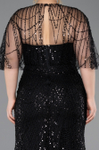 Abendkleid in Übergröße Lang Perlenbesetzt Schwarz ABU5800