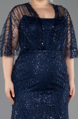 Abendkleid in Übergröße Lang Perlenbesetzt Marineblau ABU5800