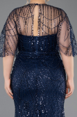 Abendkleid in Übergröße Lang Perlenbesetzt Marineblau ABU5800
