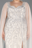 Abendkleid in Übergröße Lang Steinbesetzt Beige ABU5752