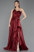 Weinrot Abendkleid Satin Lang ABU4561