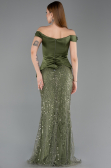 Khaki Abendkleid Perlenbesetzt Lang ABU5616