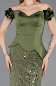 Khaki Abendkleid Perlenbesetzt Lang ABU5616