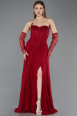 Standesamtkleid Lang Spitze Weinrot ABU5887
