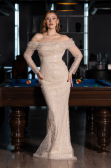 Standesamtkleid Lang Perlenbesetzt Beige ABU5825