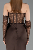 Abendkleid im Meerjungfrau-Stil Lang Satin Braun ABU5888