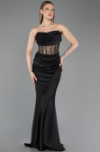 Abendkleid im Meerjungfrau-Stil Lang Satin Schwarz ABU5888